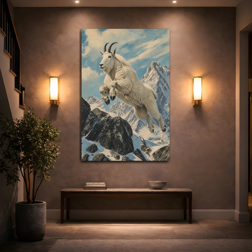 Mockup 2. Animals Mountain Goat White Mountain Goat shown as stretched canvas wall art