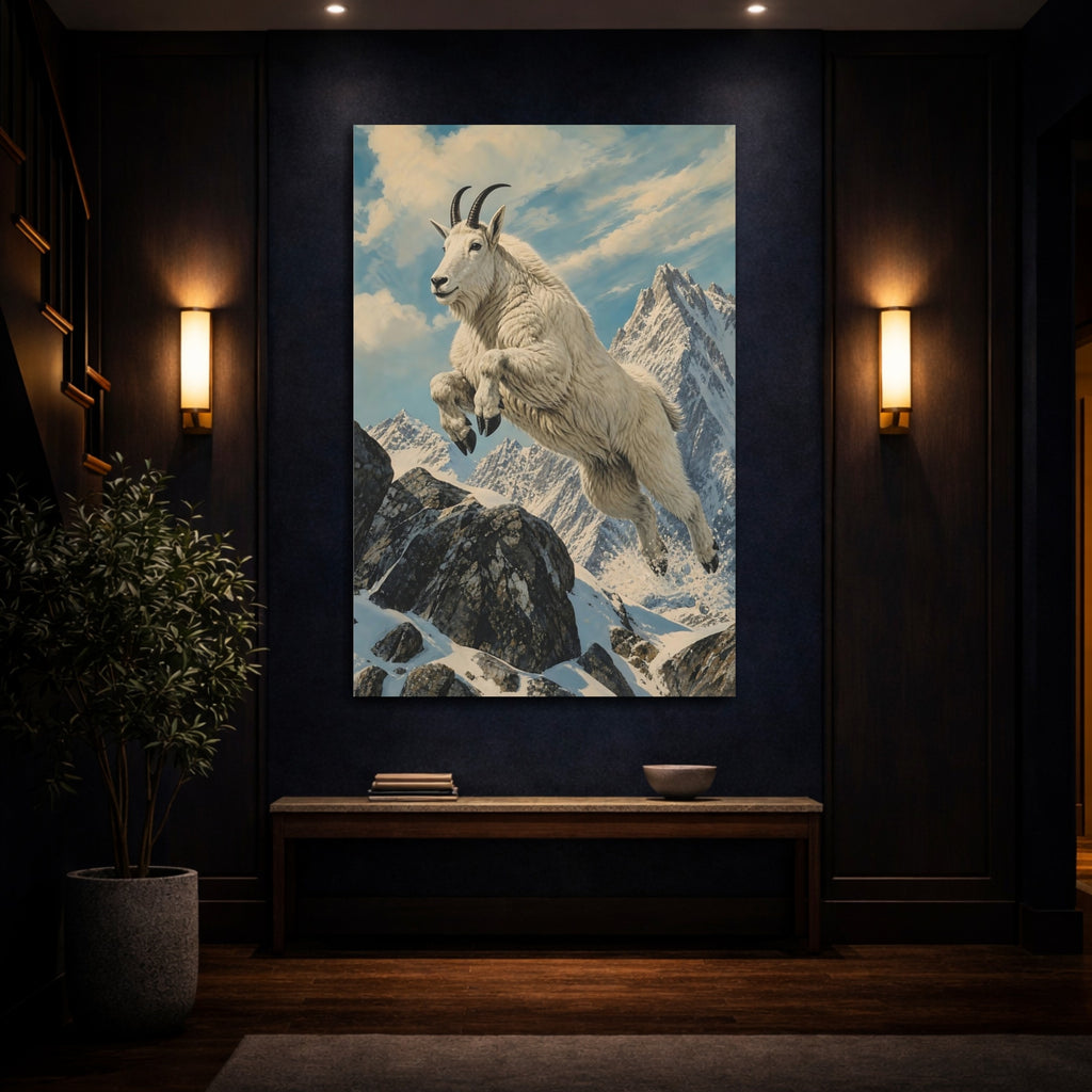Mockup 4. Animals Mountain Goat White Mountain Goat shown as stretched canvas wall art