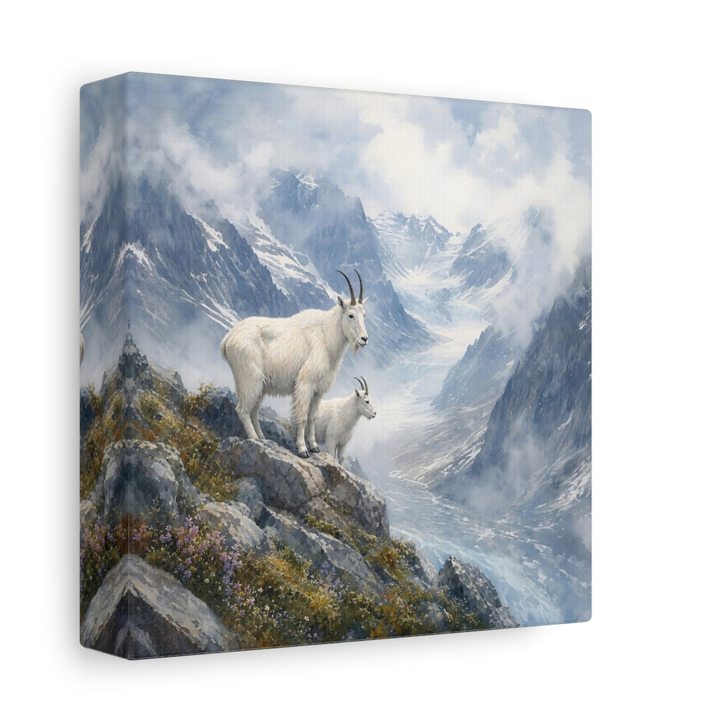 Side Mockup 2. Animals Mountain Goats Mountain Goats Blue shown as stretched canvas wall art