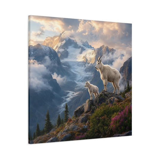 Main Mockup. Animals Mountain Goats White Mountain Goats shown as stretched canvas wall art