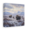 Side Mockup 2. Animals Musk Oxen Musk Ox Winter shown as stretched canvas wall art