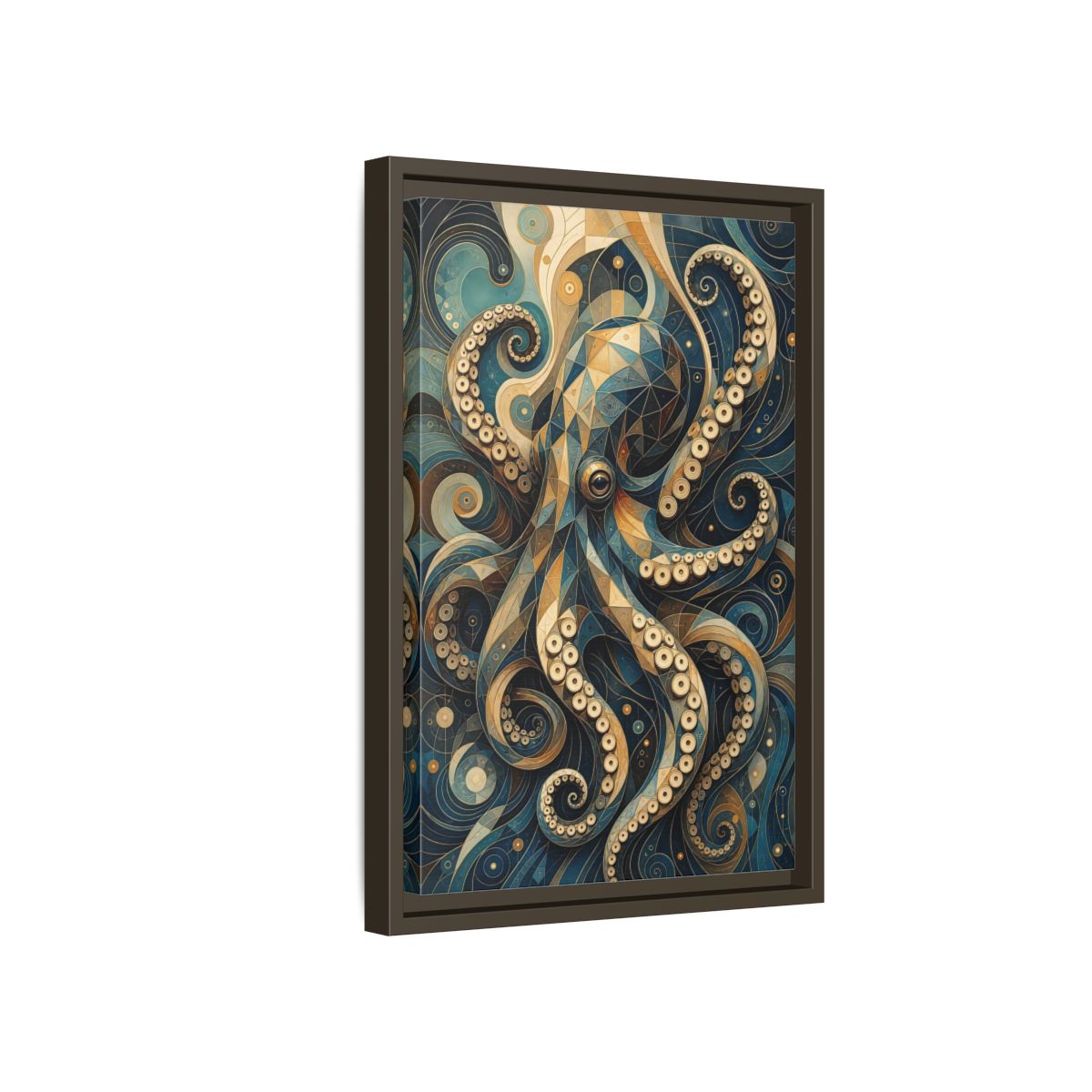 Side Mockup 5. Animals Octopus Octopus Art Blue Gold shown as stretched canvas wall art