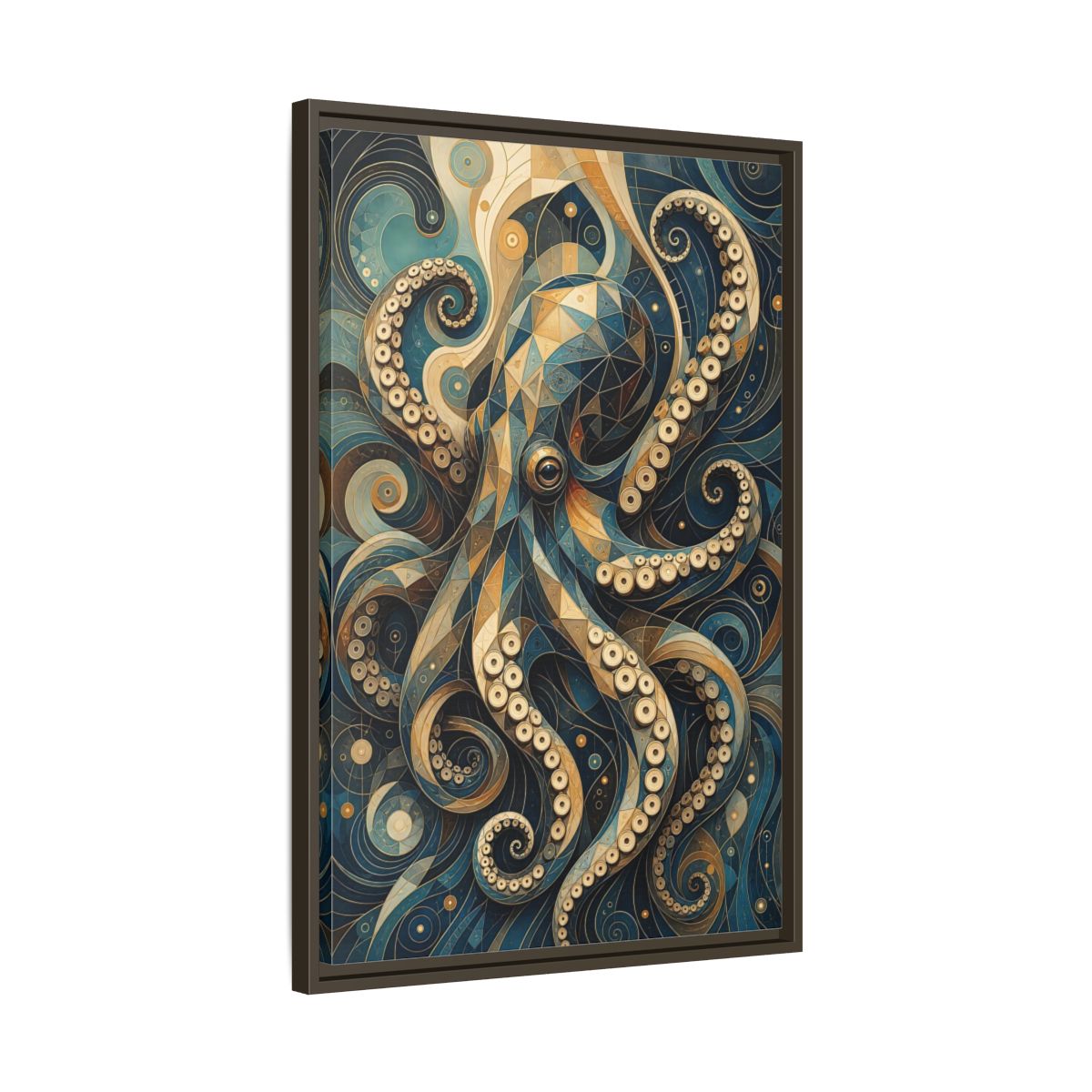 Side Mockup 11. Animals Octopus Octopus Art Blue Gold shown as stretched canvas wall art