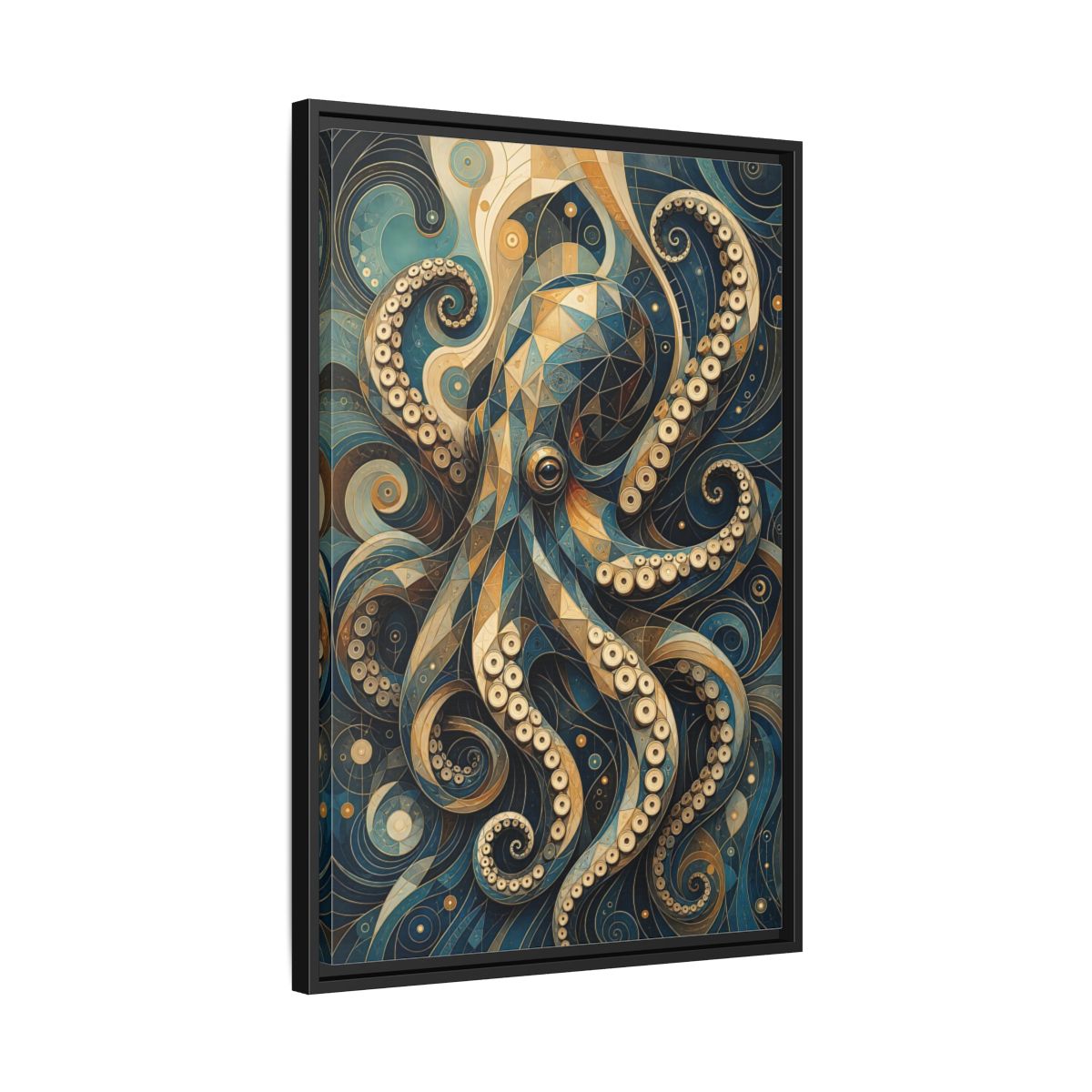 Side Mockup 14. Animals Octopus Octopus Art Blue Gold shown as stretched canvas wall art