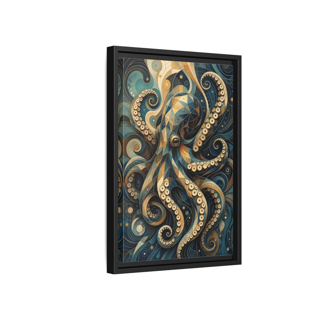 Side Mockup 6. Animals Octopus Octopus Art Blue Gold shown as stretched canvas wall art