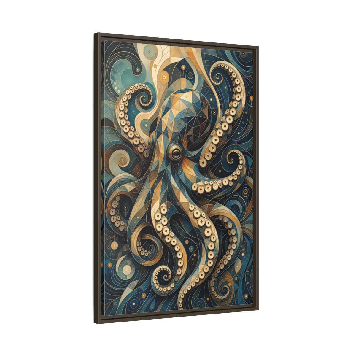 Main Mockup. Animals Octopus Octopus Art Blue Gold shown as stretched canvas wall art