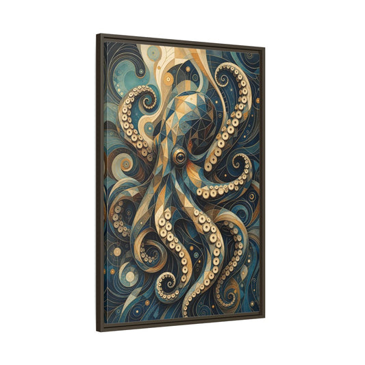 Main Mockup. Animals Octopus Octopus Art Blue Gold shown as stretched canvas wall art