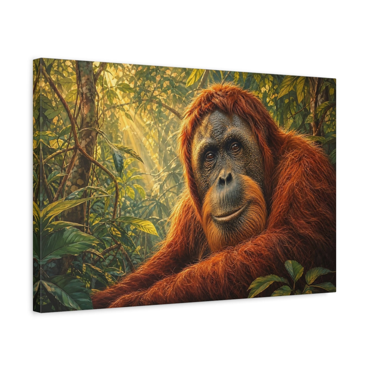 Side Mockup 3. Animals Orangutan Orange Orangutan shown as stretched canvas wall art