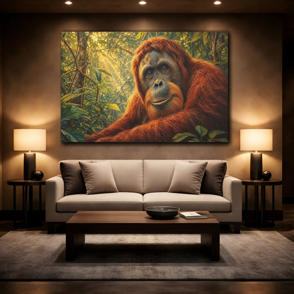 Mockup 2. Animals Orangutan Orange Orangutan shown as stretched canvas wall art