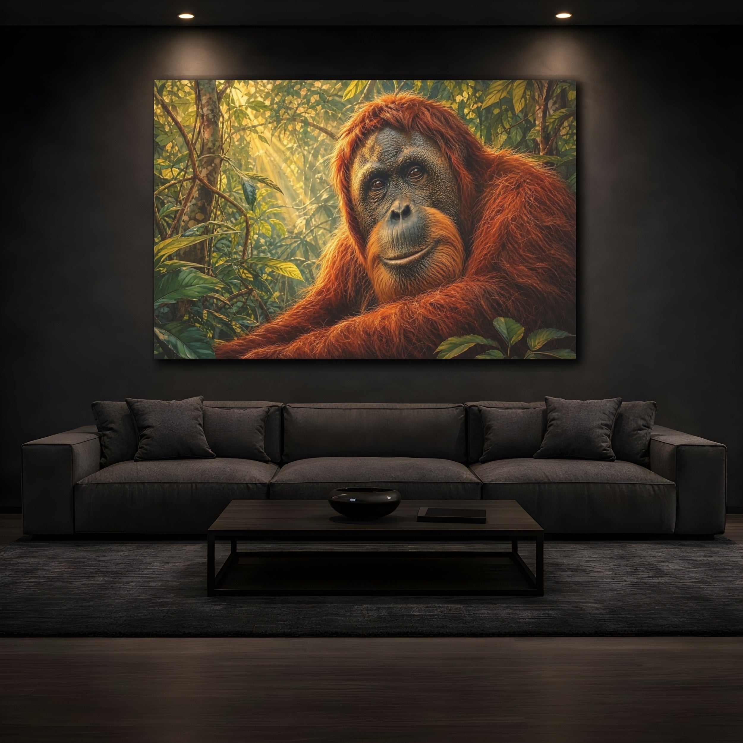 Mockup 3. Animals Orangutan Orange Orangutan shown as stretched canvas wall art