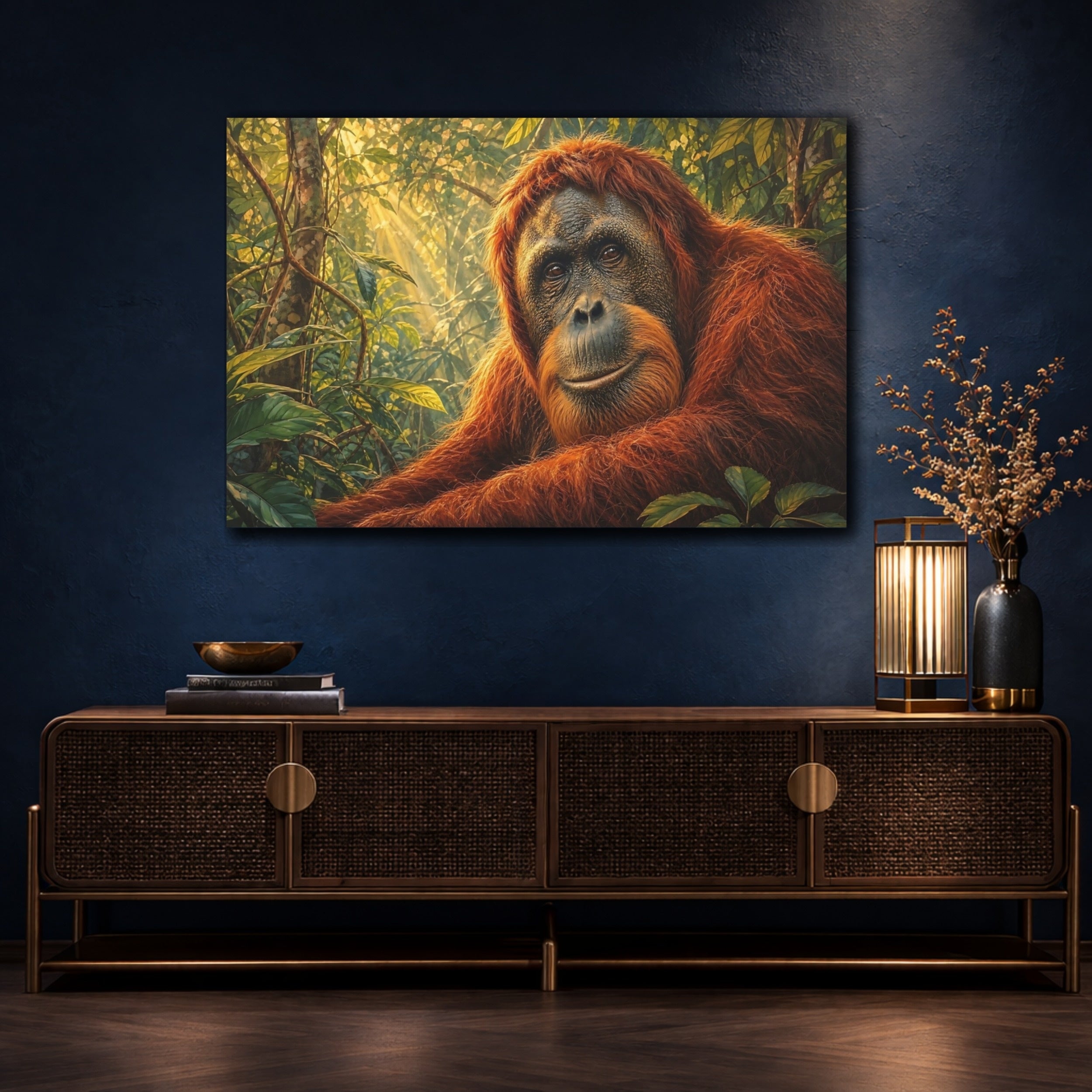 Mockup 4. Animals Orangutan Orange Orangutan shown as stretched canvas wall art