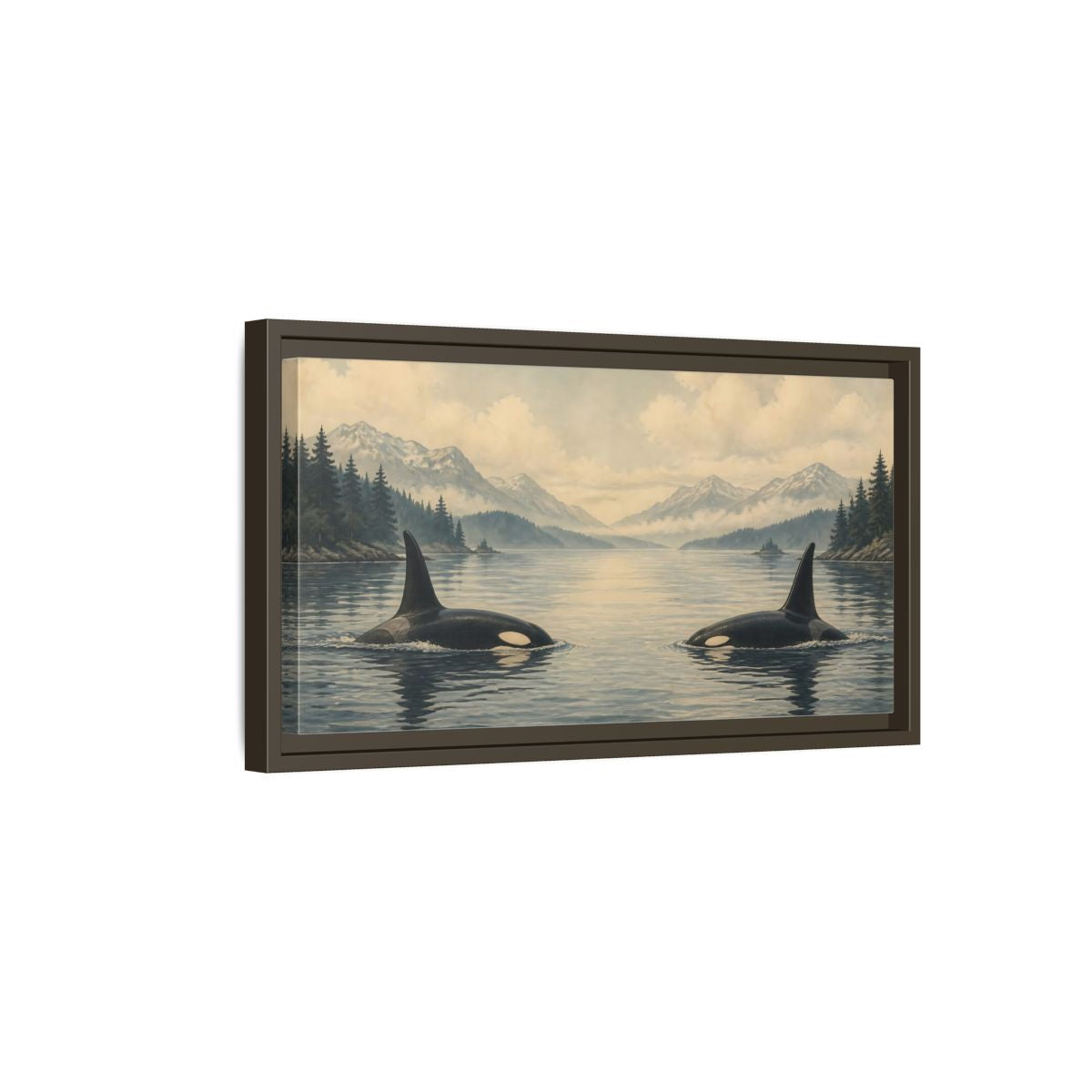 Side Mockup 7. Animals Orcas Orca Landscape shown as stretched canvas wall art