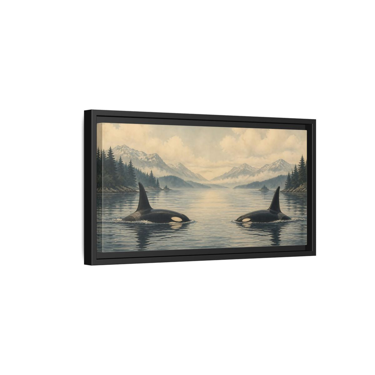 Side Mockup 8. Animals Orcas Orca Landscape shown as stretched canvas wall art