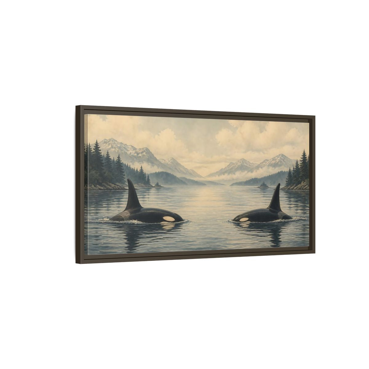 Main Mockup. Animals Orcas Orca Landscape shown as stretched canvas wall art