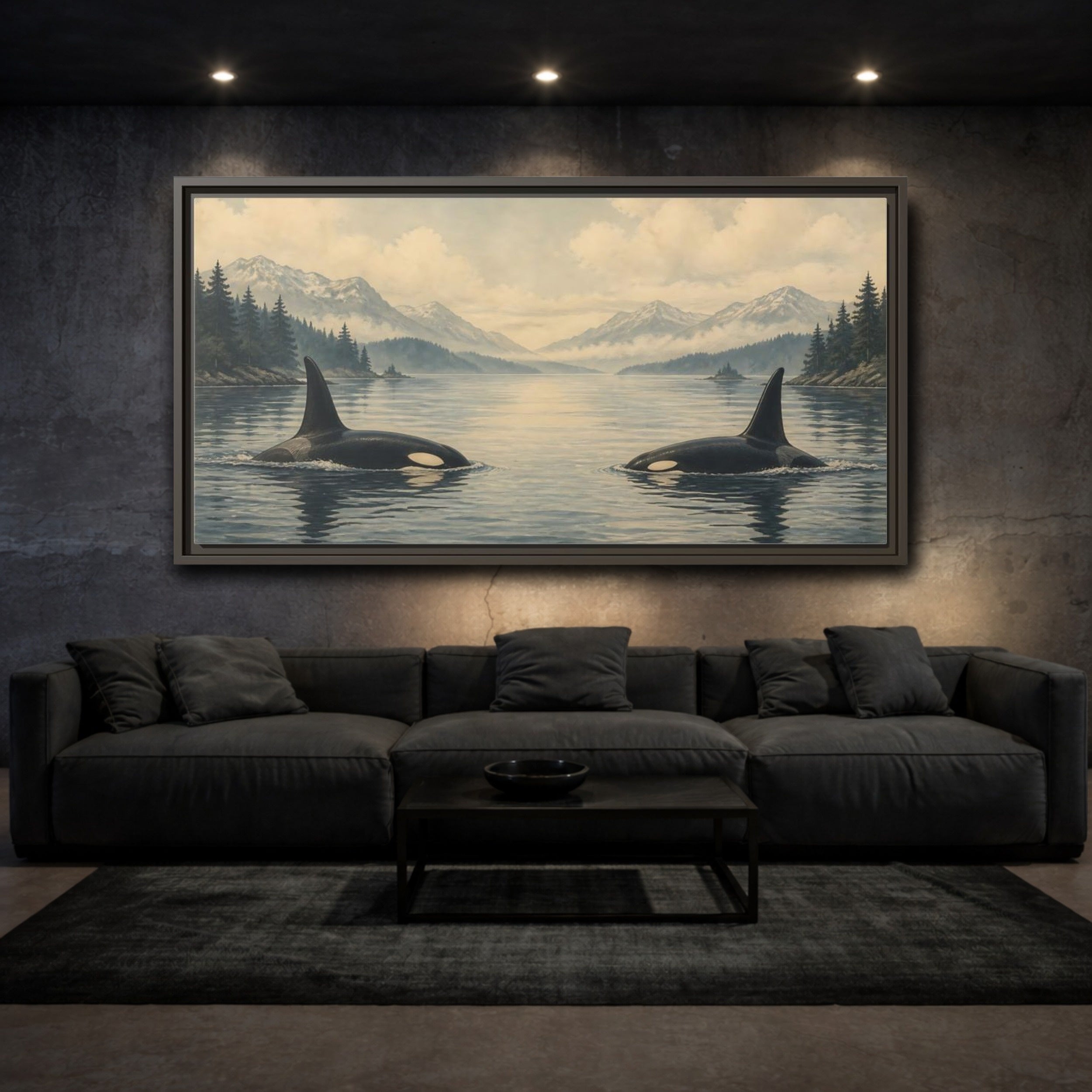 Mockup 3. Animals Orcas Orca Landscape shown as stretched canvas wall art