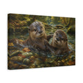 Side Mockup 4. Animals Otters Lively Otters shown as stretched canvas wall art