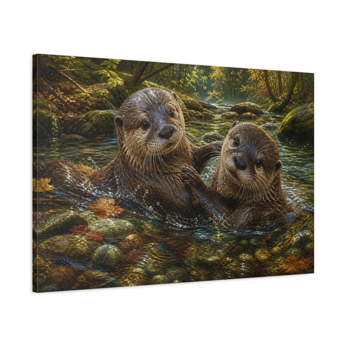 Main Mockup. Animals Otters Lively Otters shown as stretched canvas wall art