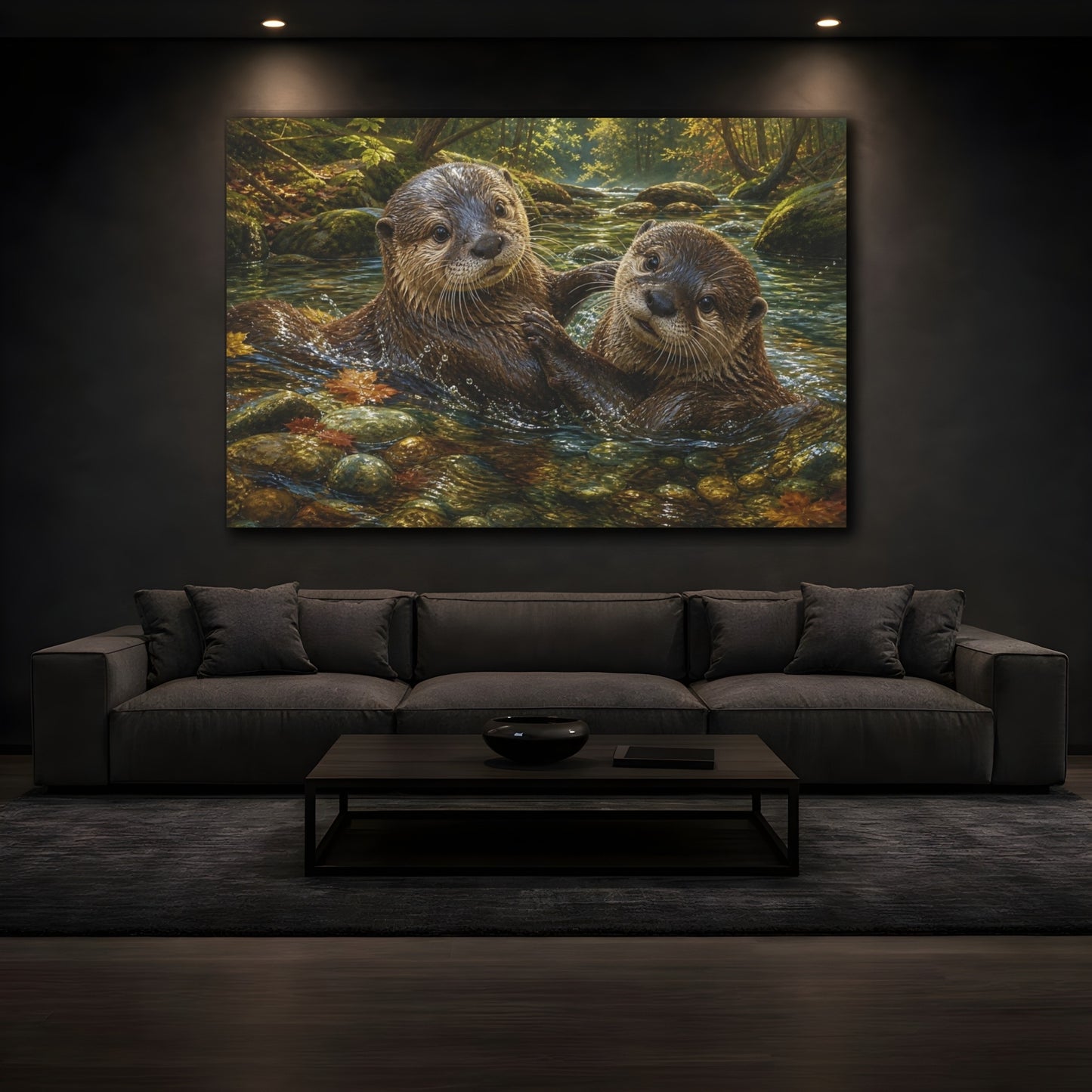 Mockup 3. Animals Otters Lively Otters shown as stretched canvas wall art