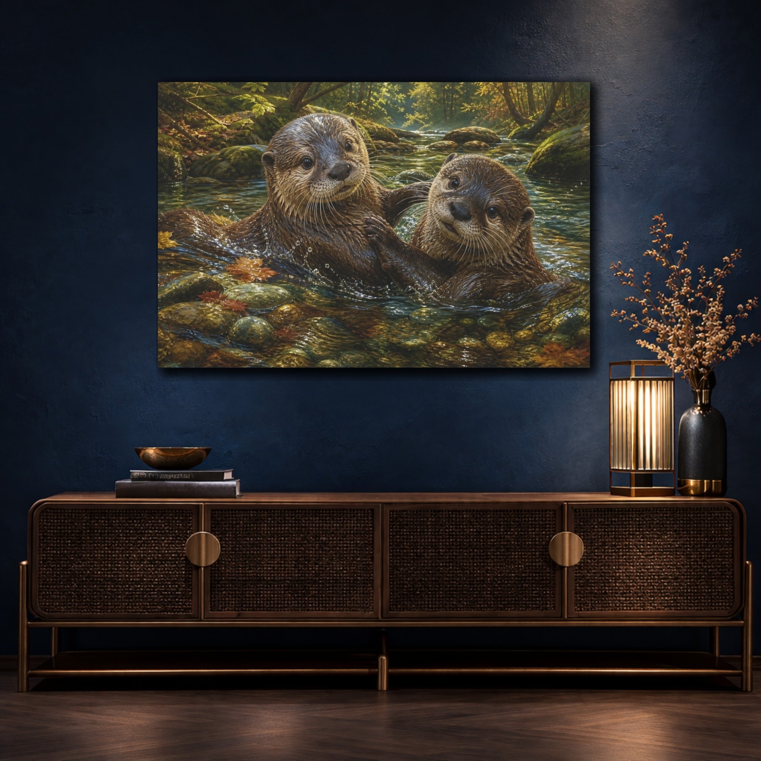 Mockup 4. Animals Otters Lively Otters shown as stretched canvas wall art