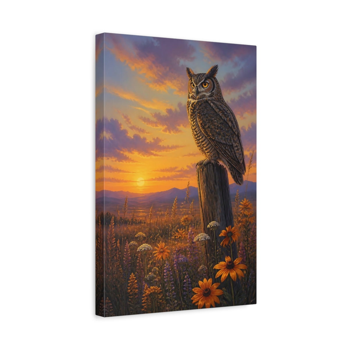 Side Mockup 4. Animals Owl At Golden Dusk shown as canvas print