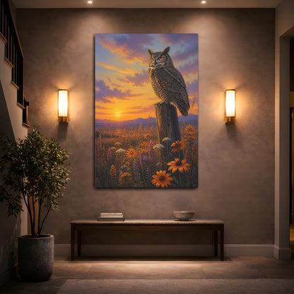 Mockup 2. Animals Owl At Golden Dusk shown as canvas print