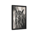 Side Mockup 6. Animals Owl Black And White Owl shown as stretched canvas wall art