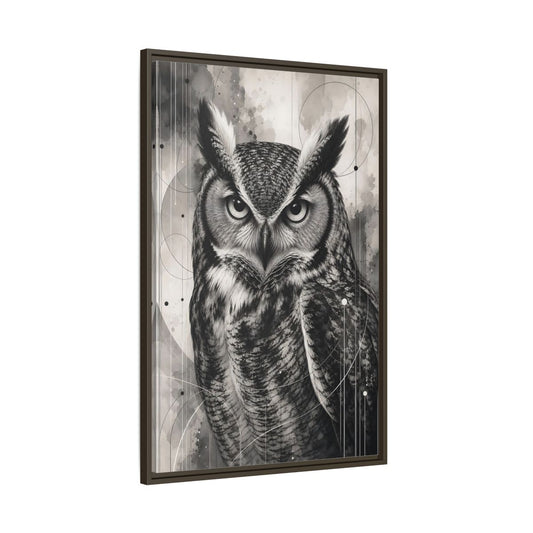 Main Mockup. Animals Owl Black And White Owl shown as stretched canvas wall art