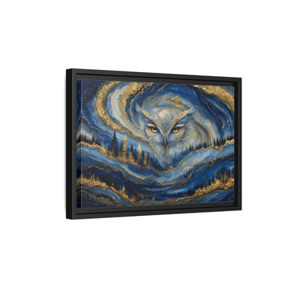 Side Mockup 6. Animals Owl Blue And Gold shown as stretched canvas wall art