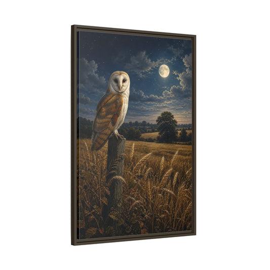 Main Mockup. Animals Owl Brown And Blue Night shown as stretched canvas wall art