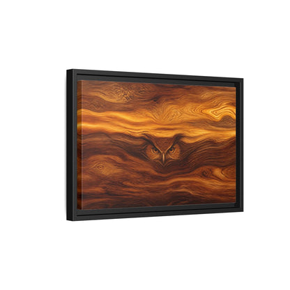 Side Mockup 6. Animals Owl Brown Wood Owl shown as stretched canvas wall art