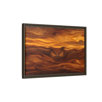 Side Mockup 2. Animals Owl Brown Wood Owl shown as stretched canvas wall art