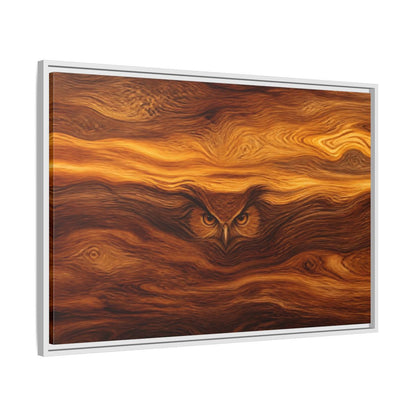 Side Mockup 9. Animals Owl Brown Wood Owl shown as stretched canvas wall art