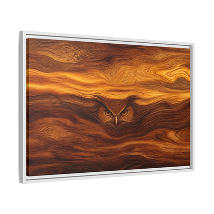 Side Mockup 10. Animals Owl Brown Wood Owl shown as stretched canvas wall art