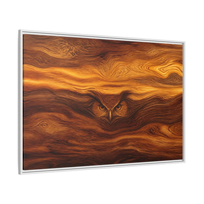 Side Mockup 7. Animals Owl Brown Wood Owl shown as stretched canvas wall art
