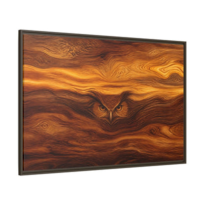 Side Mockup 8. Animals Owl Brown Wood Owl shown as stretched canvas wall art
