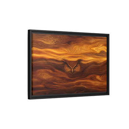 Side Mockup 3. Animals Owl Brown Wood Owl shown as stretched canvas wall art