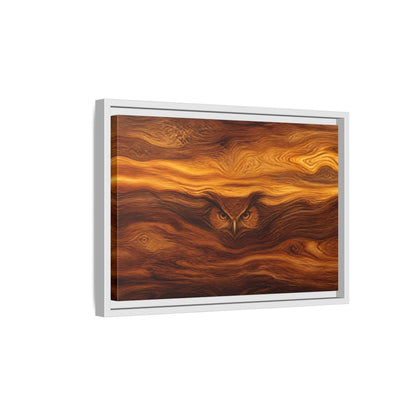 Side Mockup 4. Animals Owl Brown Wood Owl shown as stretched canvas wall art