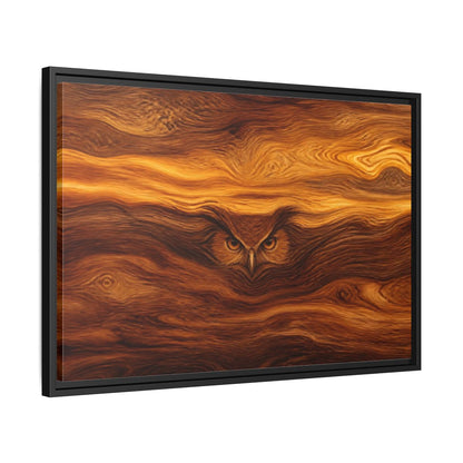 Side Mockup 14. Animals Owl Brown Wood Owl shown as stretched canvas wall art