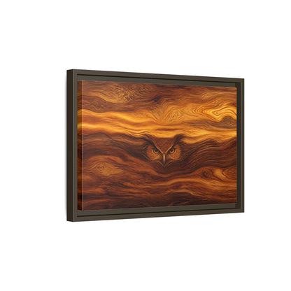 Side Mockup 5. Animals Owl Brown Wood Owl shown as stretched canvas wall art