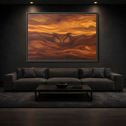 Mockup 3. Animals Owl Brown Wood Owl shown as stretched canvas wall art
