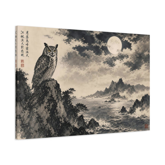 Main Mockup. Animals Owl Monochrome Owl shown as stretched canvas wall art
