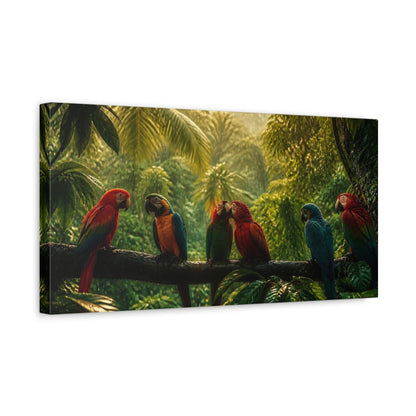 Side Mockup 3. Animals Parrots Colorful Parrots shown as stretched canvas wall art