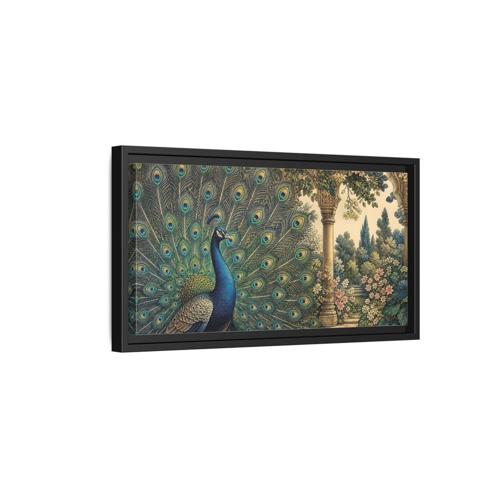 Side Mockup 8. Animals Peacock Blue Peacock Garden shown as stretched canvas wall art