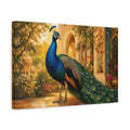 Side Mockup 4. Animals Peacock Blue Peacock Golden shown as stretched canvas wall art