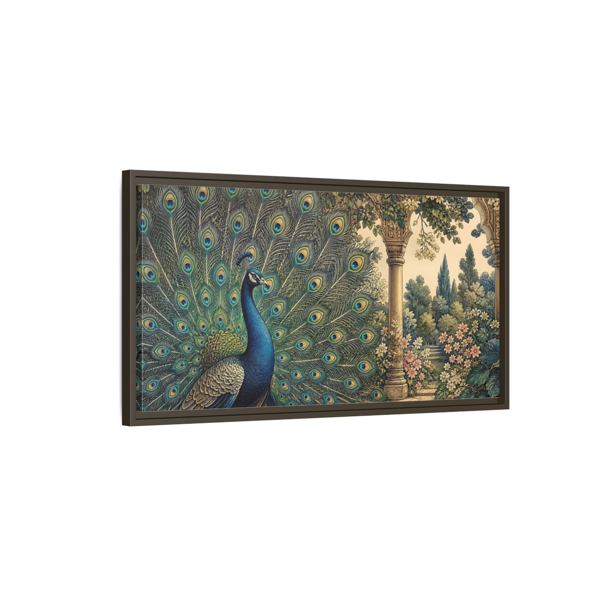 Main Mockup. Animals Peacock Blue Peacock Garden shown as stretched canvas wall art