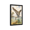 Side Mockup 6. Animals Pelican Pelican Ocean shown as stretched canvas wall art