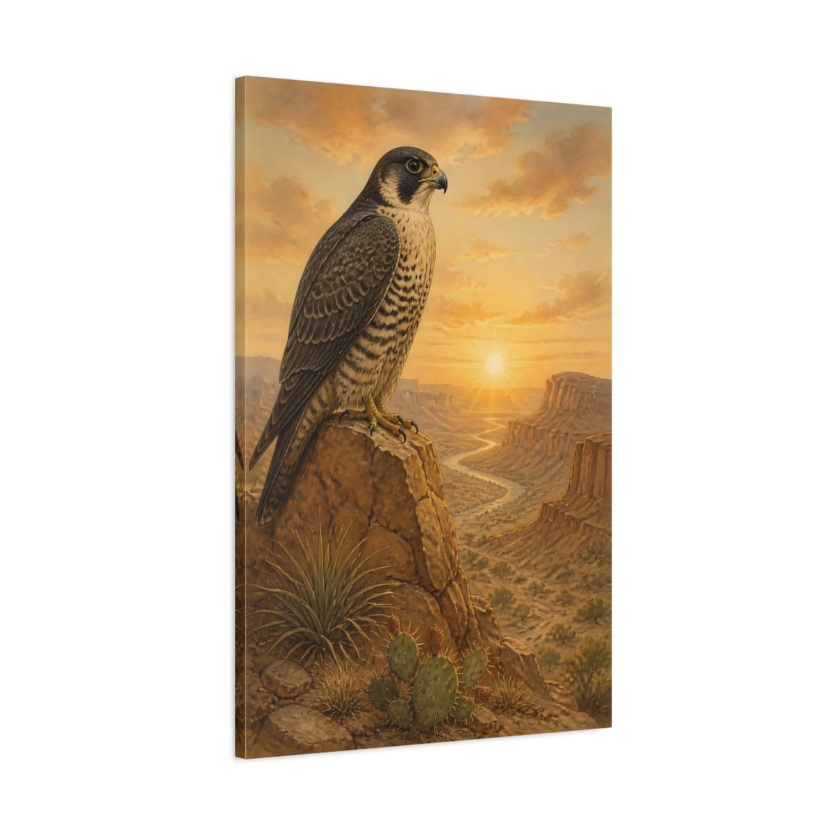 Main Mockup. Animals Peregrine Falcon At Sunrise shown as canvas print