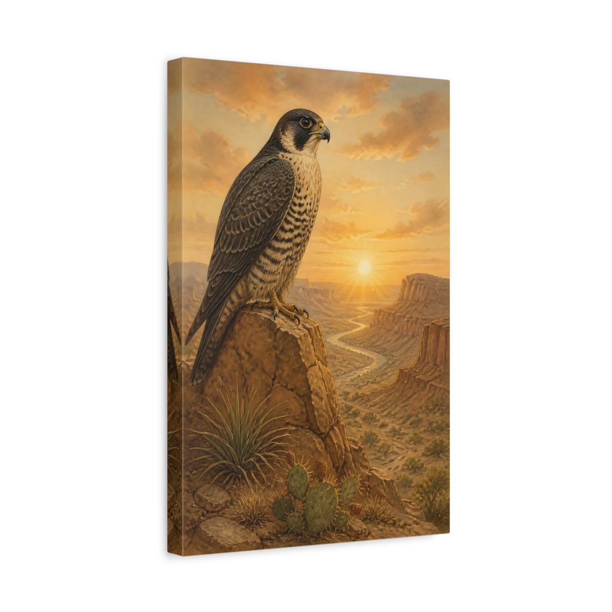Side Mockup 4. Animals Peregrine Falcon At Sunrise shown as canvas print