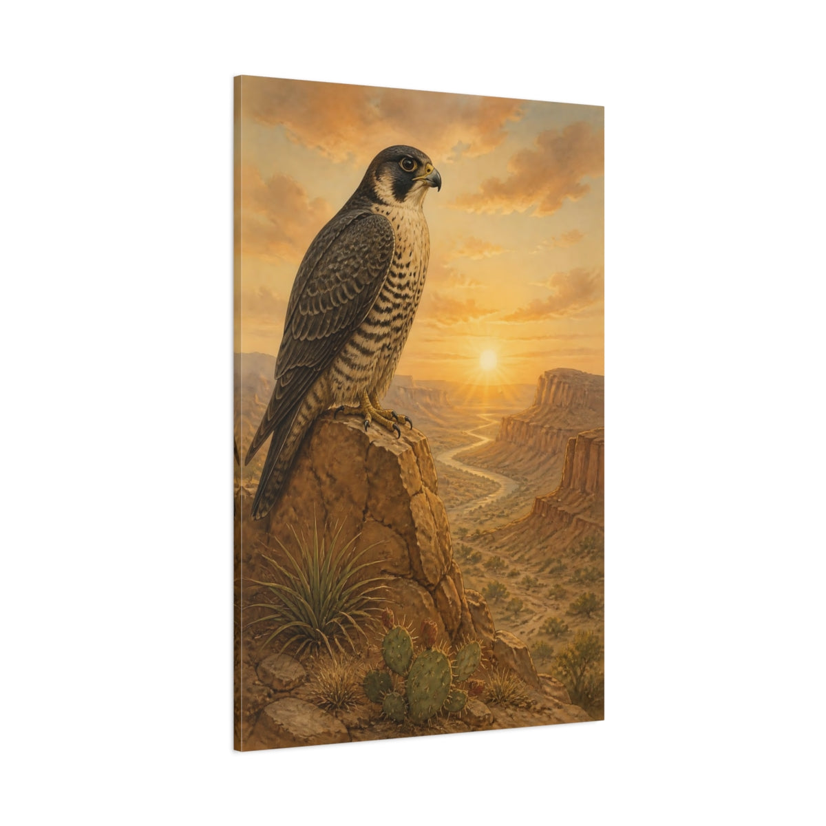 Side Mockup 1. Animals Peregrine Falcon At Sunrise shown as canvas print