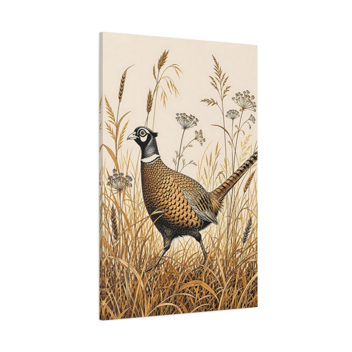 Side Mockup 1. Animals Pheasant Brown Pheasant Art shown as stretched canvas wall art